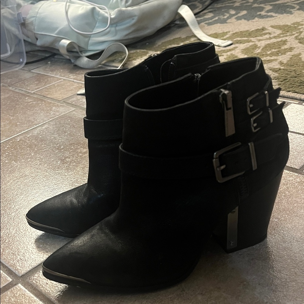 Vince Camuto Black Ankle Boots with Double Buckle
